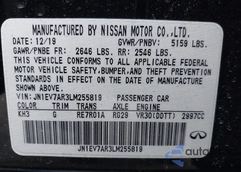 2020 Infiniti Q50 Luxe Awd from USA, damaged, VIN JN1EV7AR3LM255819